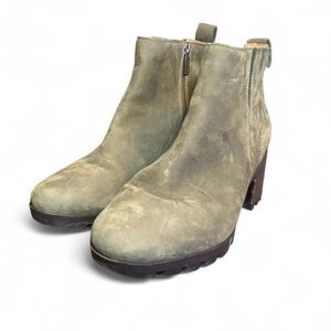 Vionic Wilma Women’s Size 9 Olive Green Suede Ankle Boots Side Zip Block Heel Co